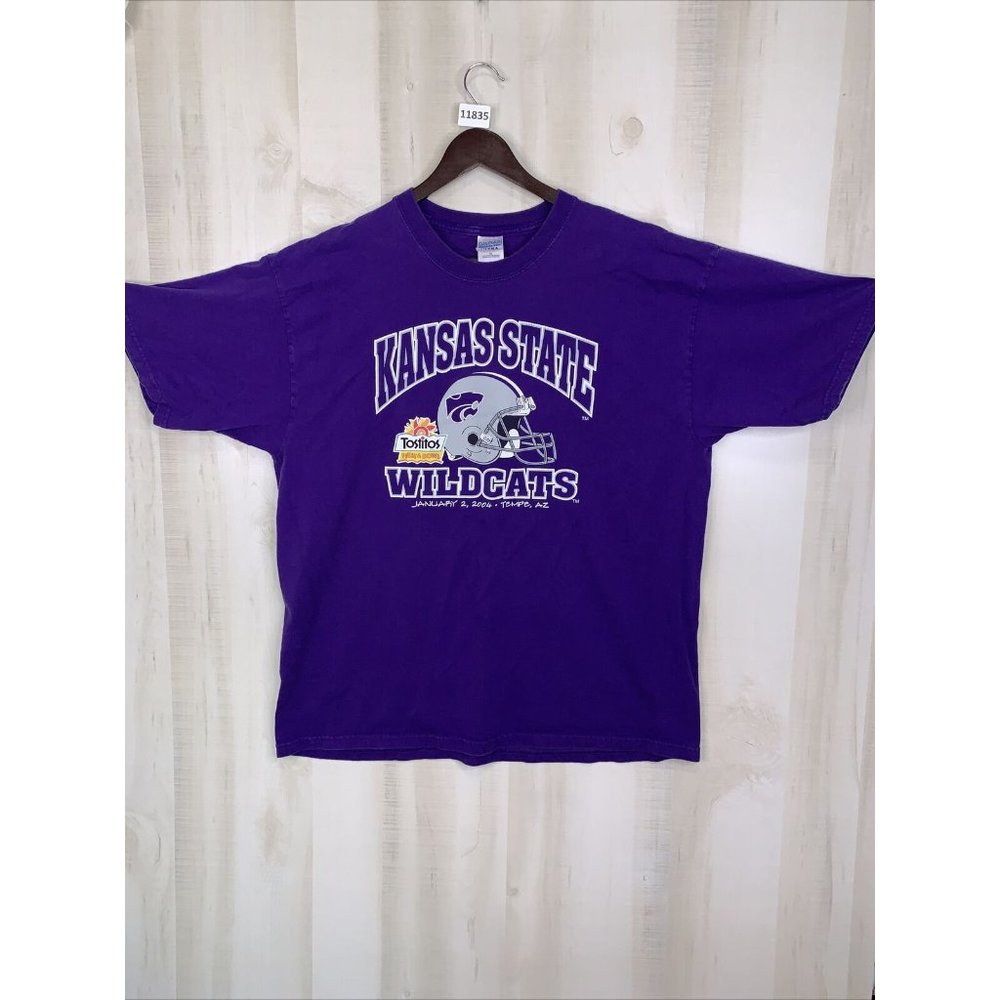 Y2K 2004 Fiesta Bowl Kansas State Wildcats Purple Graphic T Shirt Mens XL-11835